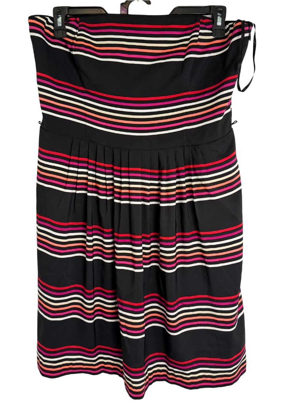 White House Black Market Black Striped Knee Length Strapless Dress Size 14